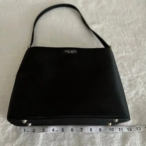 Kate Spade Black Nylon Shoulder Bag Sleek Minimal Y2K Classic Chic Clean Girl - Picture 14 of 16